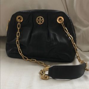 Tory Burch Black Cross Body Bag with Gold Chain